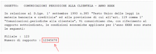 Esempio numero finanziamento nella documentazione